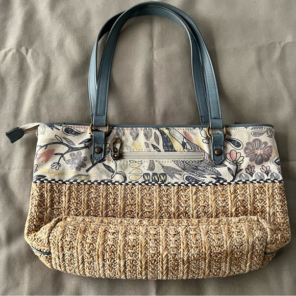 Sakroots Ellis Straw Blue Print Satchel - Picture 4 of 12